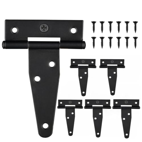 6 PCS 3 inch Black T-Strap Shed Door Hinges for Wood, Barn Door Hinges Gate Hinge for Wooden Fences, Storage Shed, Yard, Barn Door, Toolboxes, Garden Gate Door Rustproof Door Hardware - size: 3IN-6PCS