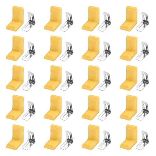 HARFINGTON 20pcs Metal Corner Braces 18x28x28mm L-Shape 90 Degree Right Angle Brackets Corner Braces with Plastic Brackets Screws for Furniture Support Chairs Wood Shelf Cabinets Box, Orange - color: Orange