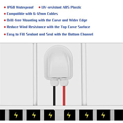 Solar Cable Entry Gland, Waterproof Solar Double Cable Connector Cover Solar Photovoltaic Plastic Bracket Curved ABS Dual Cable Entry Housing for Solar Panels of RV, Caravan Boat