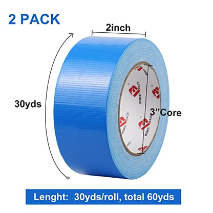 BOMEI PACK 3 Pack Blue Duct Tape Heavy Duty,2 Inch x 30 Yards,9 Mil Thick Heavy Duty Blue Tape Duct,Waterproof,No Residue,Flexible,Tear by Hand,Industrial Grade for Repairing,Fxing - color: Blue
