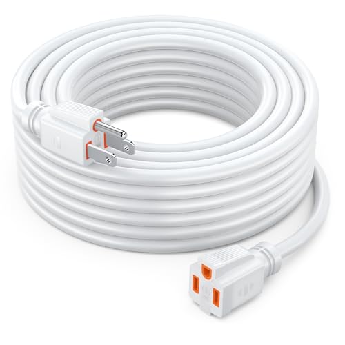 Maximm Extension Cord 30 Ft White Power Cords Indoor 16 Gauge Wire SJTW Heavy Duty ETL Listed (30Ft, White with Orange Indicators) - color: White, size: 30 Feet