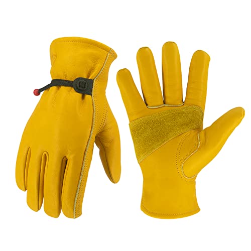 Leather Work Gloves for Men & Women, Reinforced Durable Gardening Gloves,Cowhide Work Gloves,Puncture & Cut Resistant - color: Golden With Buckle, size: Small