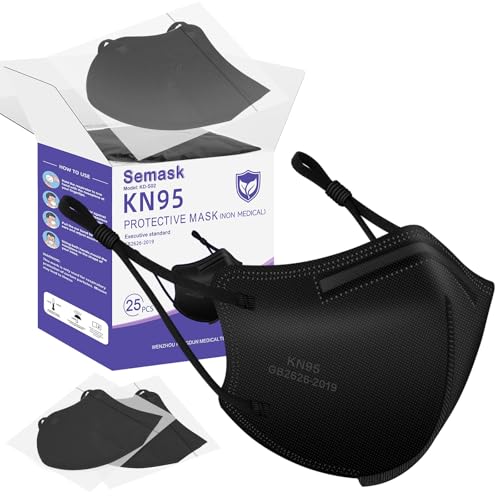 KN95 Adjustable Masks 25 Pack, Individually Wrapped Disposable Masks with Adjustable Ear Loops - color: Black