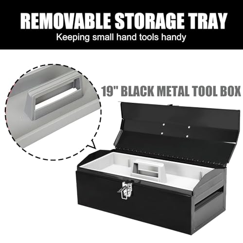 Portable Tool Box,Metal Latch Closure, 19" Hip Roof Style, Ideal for Trailer, Mechanic, DIY-ers, Car Toolbox, Workshops, Garages, Repair Shops,Black - size: 1P-19in-Black