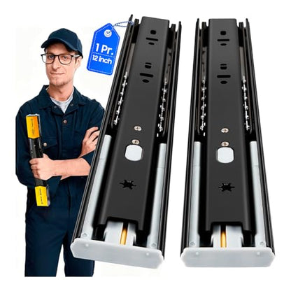 YENUO Soft Close Drawer Slides Full Extension Side Mount 12 14 16 18 20 22 24 inch Ball Bearing Metal Rails Track Guide Glides Runners Heavy Duty 100 Pound (Soft Close- 1 Pr, 12 Inch) - color: Black-Soft Close, size: 12 Inch