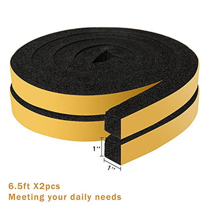YoleShy Window Air Conditioner Foam Tape 2 Pcs 1 Inch Wide x 1 Inch Thick Weather Stripping Door Seal Strip for Insulation, Weatherstrip, Gap Blocker,Total 13 Feet Long(6.5ft x 2 Rolls) - style: 1in x 1in x 13FT/Black