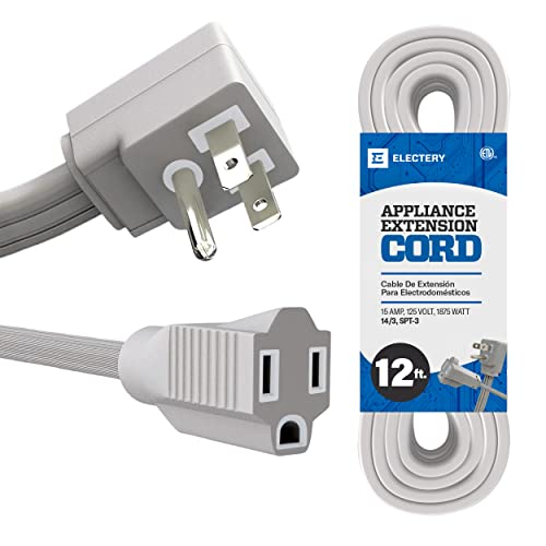 12 Ft Extension Cord 14/3 Heavy Duty Indoor Power Cable, ETL Listed, 3-Prong Grounded Plug, Gray, 1875 Watts 125V 15 Amps, Durable Flexible Cord for Major Appliances, Home & Office - size: 12 Ft