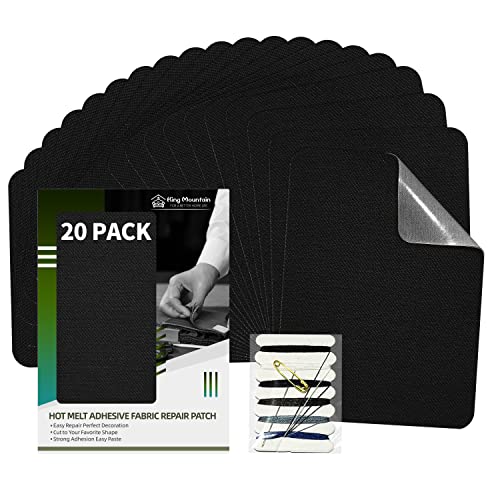 KING MOUNTAIN Iron-on Repair Patch 20 Pcs Pack,100% Cotton Iron-on Repair Patch,3" x4-1/4 with Back Glue Fabric Repair Kit,Repair Denim, Clothes and Fabric (Black1.0) - color: Black1.0, size: Cotton-3"x4-1/4"