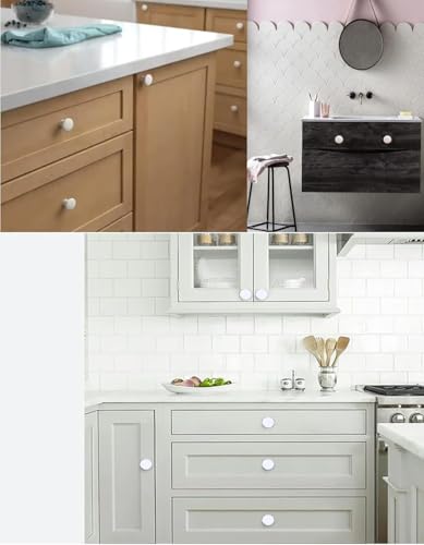 10x White Door Knob Cabinet Retro Round Ceramic Drawer Cupboard Kitchen Dresser Pull Handle Knobs 32mm/1.25" with 3-Sized Screws - size: 10 Pack