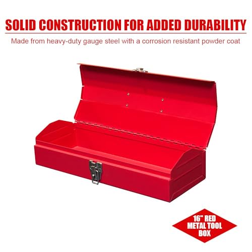 Portable Tool Box, Metal Tool Box, 4 Non-Slip Foot Pads, Ideal for Trailer, Mechanic, DIY-ers, Car Toolbox, Workshops, Garages, Repair Shops,Red - size: 1P-16in-Red