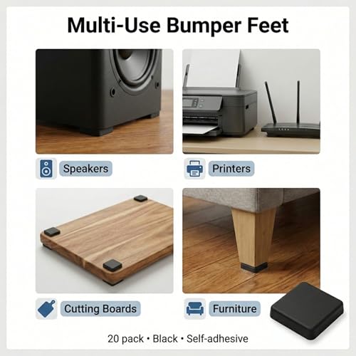 Black Tall Square Adhesive Rubber Bumper Pads - Made in USA – Rubber Feet for Speakers, Electronics, Furniture, Appliances, Audio Equipment - 20 Pieces - size: 20 Pcs Black