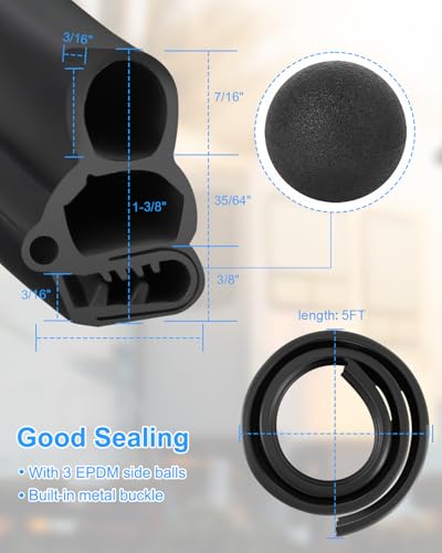 Automotive Door Weather Stripping, Car Door Rubber Seal Strip Trim with EPDM 3 Side Bulbs, Car Door Edge Trim Seal Strip Gasket for Trucks RVs Camper Boats Cabinets and Home Applications, 5FT - size: 5 Feet