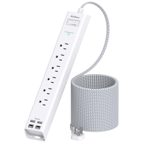 Addtam 20ft Extra Long Power Strip Surge Protector, 6 Outlets and 4 USB Ports (2 USB C), Ultra Flat Plug Wall Mount, Multi Plug Outlet Extender Desktop Charging Station for Home, Office, Garage - color: White(Braided Cord), size: 20 Ft