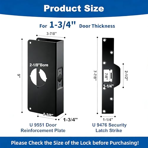 U 9551 Stainless Steel Lock and Door Reinforcement Plate fits 1-3/4"Thick Doors and Includes The U 9476 Security Latch Strike (Black) - color: Black