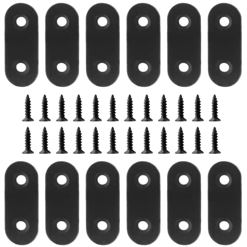 Jiozermi 12 Pcs Straight Brace, Flat Brace 1.6” x 0.6”, Stainless Steel Straight Bracket, Mending Joining Plates for Wood, Board, Bed Frame, Furniture & Shelves, Matte Black - size: Black, 1.6” x 0.6”, 12 Pcs
