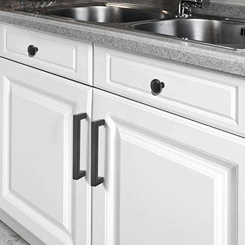 KNOBWELL 6 Pack 5 in Matte Black Kitchen Cabinet Door Handles - Stainless Steel Drawer Dresser Pulls Kitchen Cabinet Handles Black 6 Pack - 5" Hole Centers - color: Matte Black, size: Hole Center:5 inch(128mm)