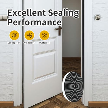 Weather Stripping,1/2" Wide x 1/4" Thick x 26Ft,Weather Stripping Door Seal,High Density CR Foam Tape for Door, Front Door Frame, Windows,Sliding Door (Black, 1/2 in x 1/4 in x 26Ft) - size: 1/2 In x 1/4 In x 26Ft