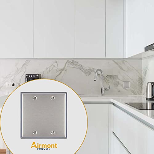 AP-10412, Stainless Steel Blank Wall Plate, 2 Gang Standard Size 4.50" x 4.57" Corrosion and Heat Resistant, Unbreakable Metal, Silver, Cover Unused Electrical Sockets or Switch Holes - size: 2 Gang