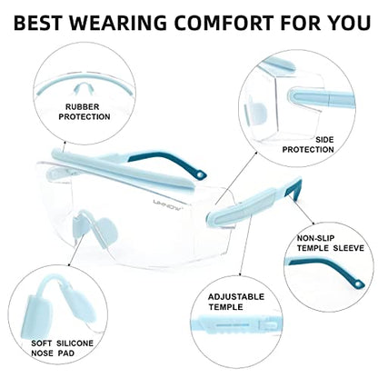 UKNOW Safety Goggles Over Glasses, Safety Glasses Anti Fog Wraparound Eye Protection, Protective Eyewear ANSI Z87.1 - color: Baby Blue
