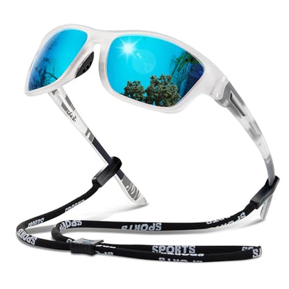 suoso Polarized Sports Sunglasses for Men: UV400 Protection Glasses Wrap Around Goggles for Driving Fishing - color: B11-transparent Blue