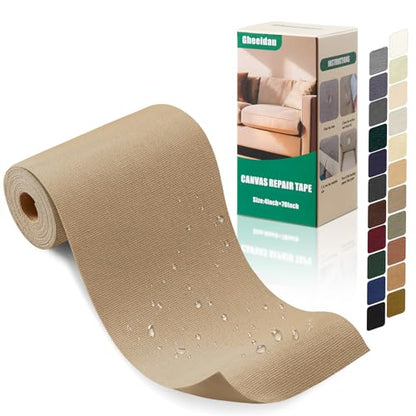 Gheeidau Canvas Repair Tape 4×70 Inch Waterproof Self-Adhesive Fabric Repair Patch for Repairing Boat Covers,Tents,Patio Umbrellas,Car Seats,Luggage,Sofas.(Light Khaki) - color: Light Khaki