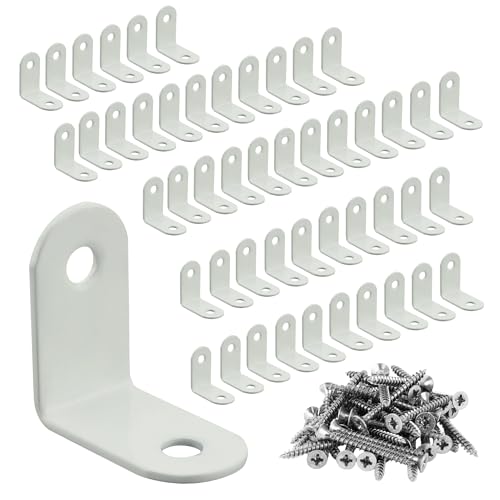 Alise 50PCS L Bracket Corner Brace,White Stainless Steel L Brackets for Shelves,Heavy Duty Shelf Brackets,Joint Right Angle Bracket Small L Brackets for Wood Furniture Cabinet Chair (1.2x1.2 in) - color: White, size: (50P)1.2x1.2 inch