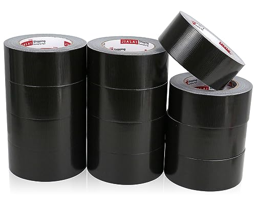 JIALAI HOME Black Duct Tape Heavy Duty - 30 Yards x 2 Inch 12 Roll Multi Pack - Strong, Flexible, Waterproof and Tear by Hand - for Indoor & Outdoor Repairs, Industrial, Professional Use - color: Black