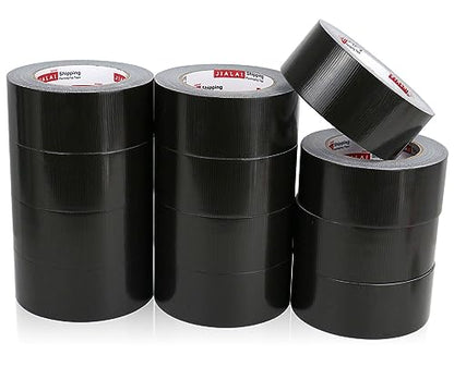 JIALAI HOME Black Duct Tape Heavy Duty - 30 Yards x 2 Inch 12 Roll Multi Pack - Strong, Flexible, Waterproof and Tear by Hand - for Indoor & Outdoor Repairs, Industrial, Professional Use - color: Black