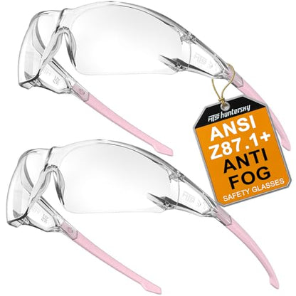 HTS HUNTERSKY ANSI Z87.1 Anti-Fog Clear Safety Glasses Pickleball Youth Baseball Lab Chemistry Goggles Scratch Resistant - color: Clear-pink-2 Pieces
