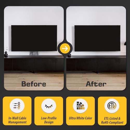 DATA COMM Electronics 45-0017-UWH Split Style TV Outlet Covers Wall Plate w/Flexible AV/HDMI Cable Pass-Through Sturdy Wall Plate Cover For Electrical Outlets Electrical 1-Gang, Ultra White - color: White, size: 1 Gang, style: Split Style