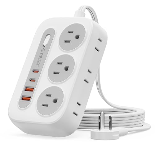 ORICO Surge Protector Power Strip, PD20W Multiple Outlets Extension Cord with 6 AC Outlets and 4 USB Charging Ports (2 USB-C), 45° Flat Plug, 5 Ft Mountable Outlet Extender for Home/Office/Dorm - OG - color: White, size: 5ft
