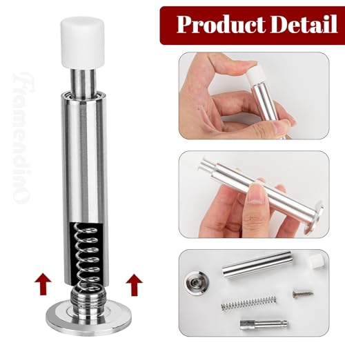 Framendino, 2 Pack Metal Spring Door Stoppers for Wall 4.4 Inch Stops Mounted Doorstop Holder with Rubber Tips Silver