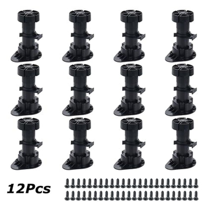 3.9 to 5 Inch Adjustable Levelers for Cabinet Edge 12Pcs, Furniture Leveler Legs, Black Plastic Leveling Feet for Kitchen Cupboard Table Shelves Nightstands, - size: 3.9-5 Inch