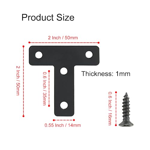 Hordion 10Pcs Right Angle Brace - 2 x 2 Inch (50 x 50mm), Heavy Duty Metal Support with Screws - size: 2" x 2" (Black), style: T-Shape