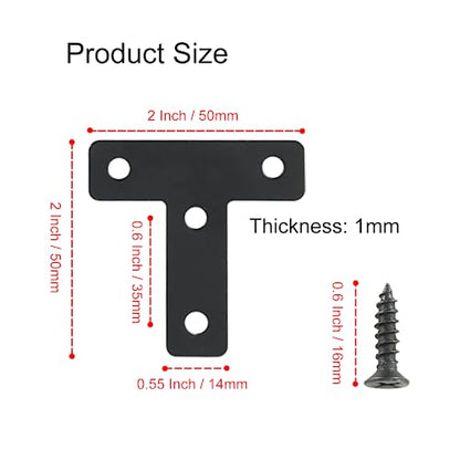 Hordion 10Pcs Right Angle Brace - 2 x 2 Inch (50 x 50mm), Heavy Duty Metal Support with Screws - size: 2" x 2" (Black), style: T-Shape