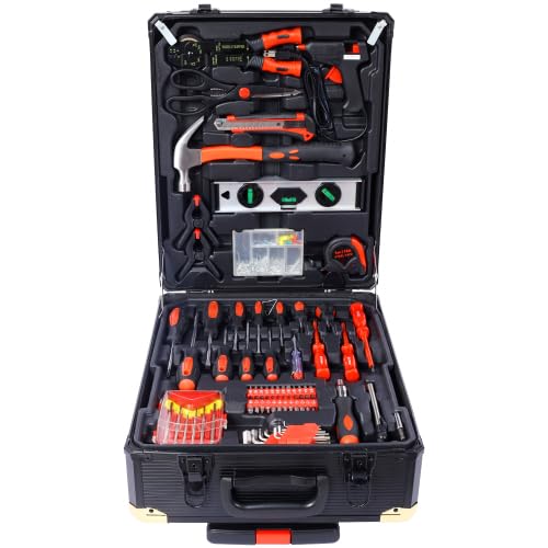 969pcs Home Repair Tool Set Kit for Men, Toolbox Storage Case with 4 Drawers, General Household Tool Kit with Rolling Tool Box, Tool Set Kit for Maintenance (Black) - color: Black