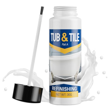 Tub and Tile Paint, 1.3 oz Tub Paint for Bathtub, 1-Part Bathtub Touch Up Paint White for Sink Bathroom Kitchen Countertop, Water Based & Low Odor, Semi-Gloss white, 1.5-1.7 sq ft (No Need Part B) - size: 1.3 Fl Oz (Pack of 1)
