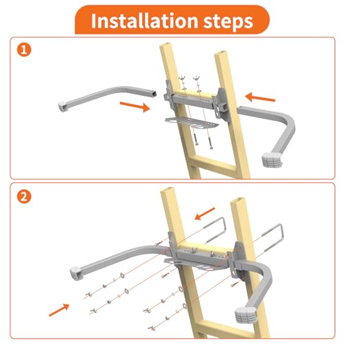 Aluminum Ladder Stabilizer, Heavy Duty Extended Ladder Accessories for Roof Gutter Guard Cleaning with Tool Tray, Ladder Stand-Off Wing Span with Non-Slip Rubber Bottom Pad - color: Silver Gray + tool tray