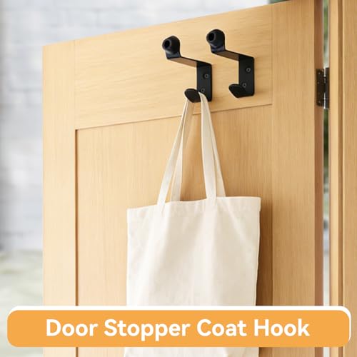 Door Stopper, Door Holder Door Stop Bumper with Hook Stainless Steel Toilet Partition Door Stop and Hook Door Stopper Stable Wall Mounted Door Coat for Home Office Black