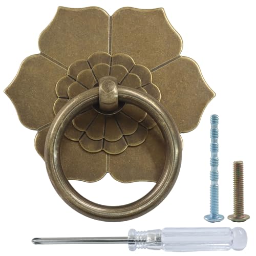 Hordion 2PCS Drop Ring Drawer Pulls, Vintage Ring Pulls Knobs Single Hole Furniture Pull Handles with Screws for Kitchen Cabinets Wardrobe Drawer, Antique Bronze - color: Antique Bronze