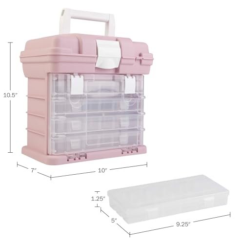 Portable Tool Box - Small Parts Organizer with Drawers and Customizable Compartments for Hardware, Fishing Tackle, Beads, or Crafts by Stalwart (Pink)