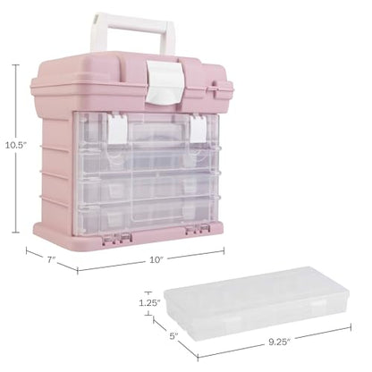 Portable Tool Box - Small Parts Organizer with Drawers and Customizable Compartments for Hardware, Fishing Tackle, Beads, or Crafts by Stalwart (Pink)