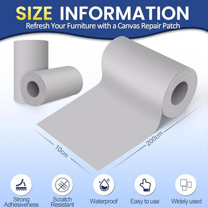 Self-Adhesive Canvas Repair Tape, 4" x 79" Waterproof Canvas Repair Patch, Fabric Patch Repairs Kit for Furniture, Tents, Sunbrellas, Boat Covers Awnings, Couches, Clothes, Bags Light Grey - color: Light Grey, size: 4" x 79"