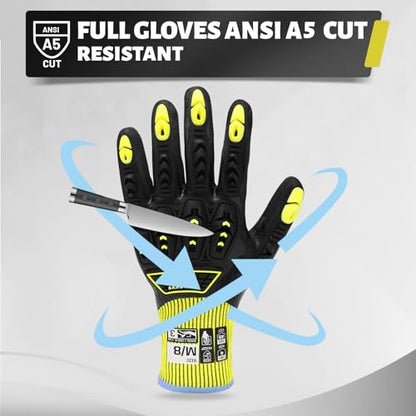 Safety Work Gloves, A5 Cut Resistant Gloves For Men Women, Level 3 Impact Gloves with TPR, Abrasion Level 4 - size: Medium