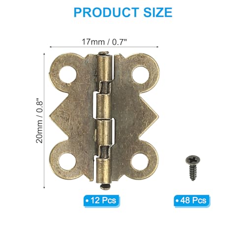PATIKIL Small Jewelry Box Hinges 3/4 Inch, 12 Pack 90-Degree Mini Butterfly Hinges Jewelry Box Hardware with 48 Screws for Cabinet Wooden Box Drawer Craft, Brown - color: Copper