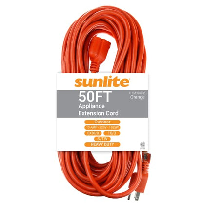 Sunlite Outdoor Heavy Duty 50 Feet Three Prong Extension Cord, 13 Amp, 50'(16/3) Orange - size: 50'(16/3)