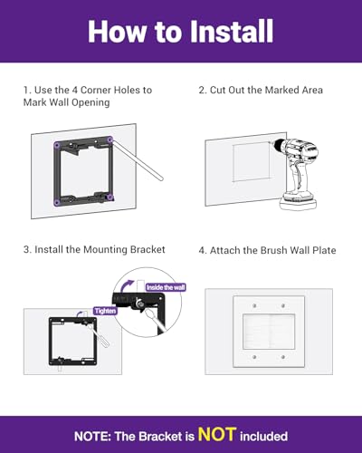 VCELINK 2 Gang Brush Wall Plate, Cable Pass Through Wire Hider for Cable Management, Ethernet Cables, HDMI Cables and Home Theater Systems, 2 Pack - color: White