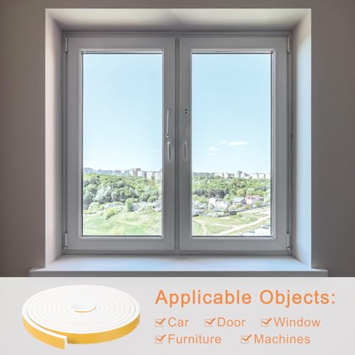 uxcell 1 Roll Foam Weather Stripping, 1" Wide X 3/8" Thick X 16.4 Ft Door Seal Strip Adhesive Foam Tape White Insulation Strip for Door Window - size: 1"x 3/8"x 16.4 Ft