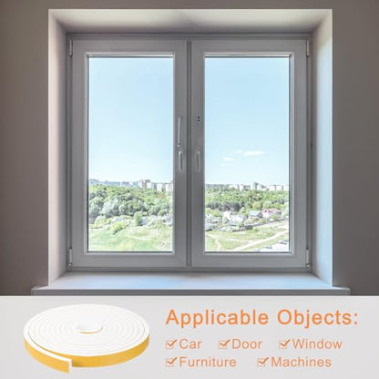 uxcell 1 Roll Foam Weather Stripping, 1" Wide X 3/8" Thick X 16.4 Ft Door Seal Strip Adhesive Foam Tape White Insulation Strip for Door Window - size: 1"x 3/8"x 16.4 Ft