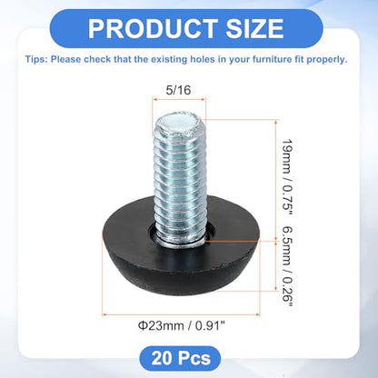 uxcell 20Pcs 5/16" Thread Furniture Feet Levelers, 23x19mm Adjustable Leveling Table Feet, Screw on Furniture Glide Leveling for Chair Stool Legs, Black - size: 5/16"